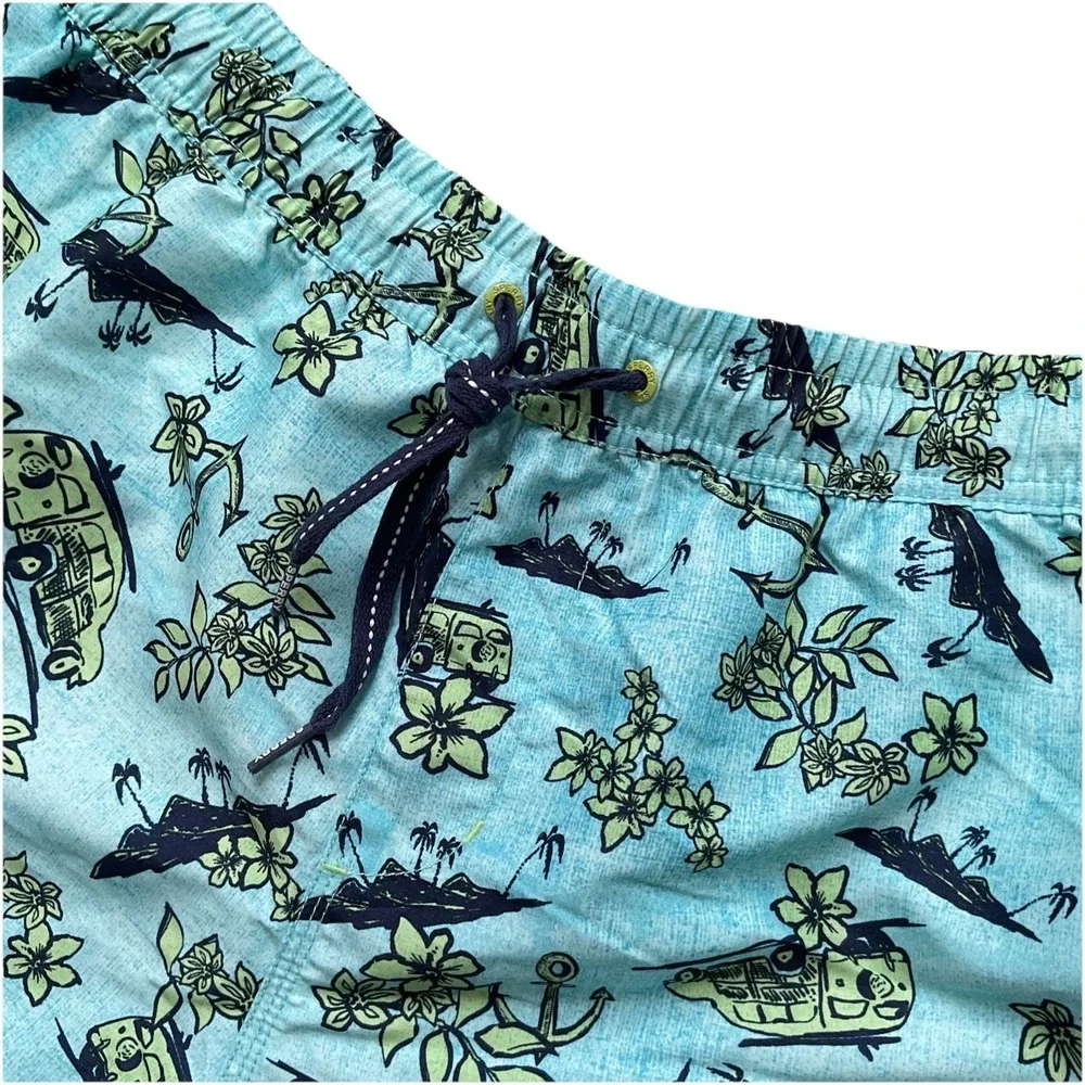 Men's Pull On Blue/green Surf Themed Swim Trunks/board Shorts Beach Vacation XL‎